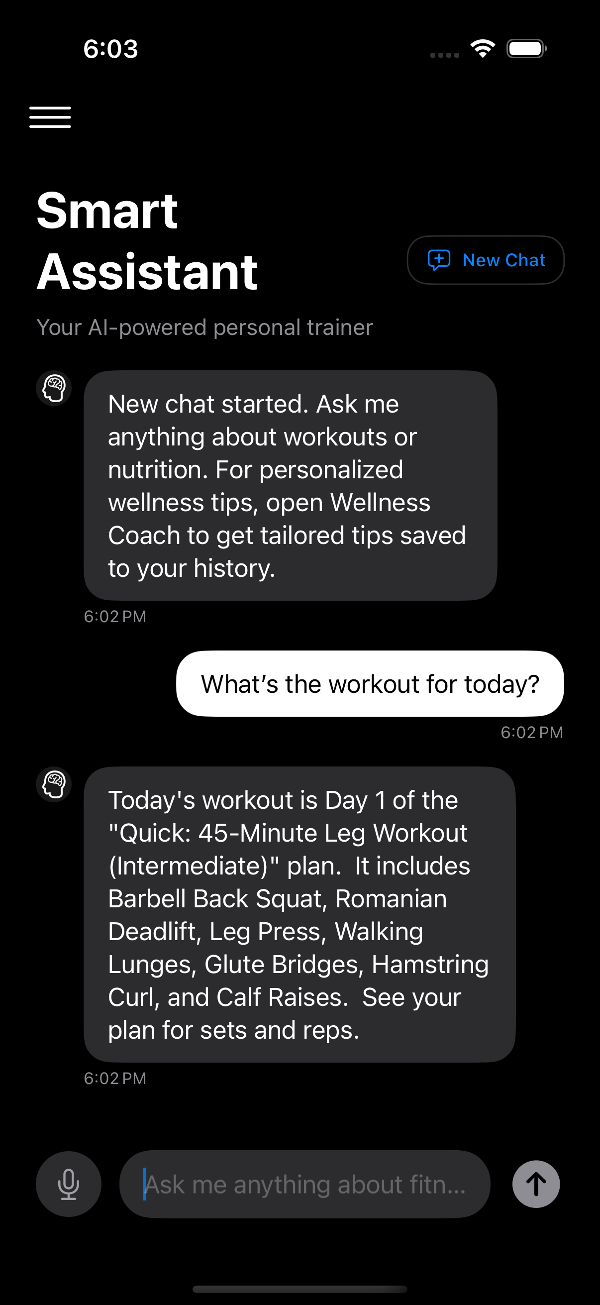 EvoFit iOS Dashboard showing today's workout